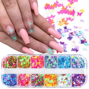 Set de 12 colores de purpurina láser mariposa para decoraciones creativas de manicura
