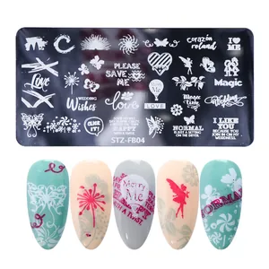 Detail of STZ-FB04 nail stamping plate with butterfly, heart, and floral patterns