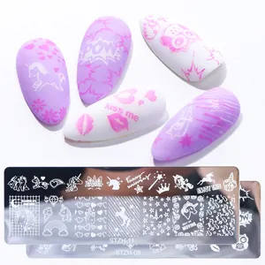 Unicorn and rainbow nail stamping plates with stainless steel flower and heart patterns