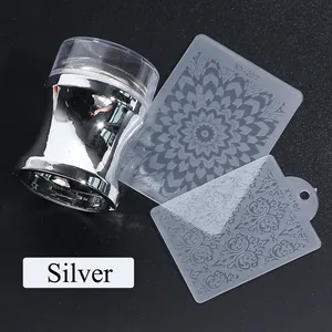 Nagelstempel set met gepolijst zilveren handvat en mandala stempelplaten