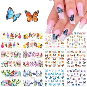 Papillon Floral Autocollants pour Ongles Décalcomanies de Transfert d'Eau Fleurs de Printemps Colorées Rose Décoration d'Ongles DIY Femme Manucure