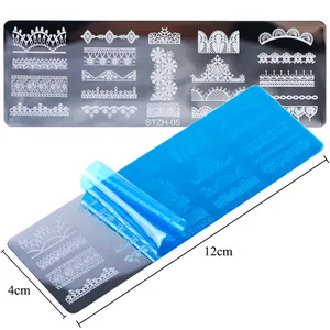 Macro shot of STZH-05 nail stamping plate with floral patterns and 12x4cm dimensions