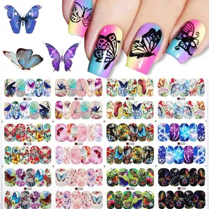 Stickers nail art transfert d'eau papillon avec 12 designs floraux et colorés