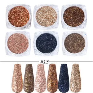 Detalle del set de purpurina para uñas de 6 colores #13 con polvos bronce y oro rosa