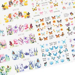 Autocollants à l'eau pour ongles avec motifs papillon et tournesol, lot de 10 feuilles
