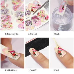 Guide d'application étape par étape pour stickers à ongles fleurs et papillons transfert d'eau