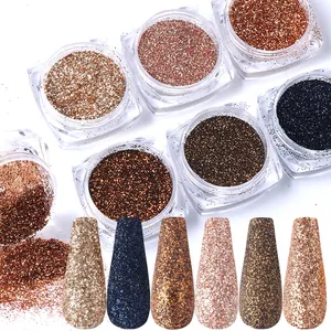 Set de 6 polvos de purpurina láser para uñas con efecto camaleón y uñas de muestra