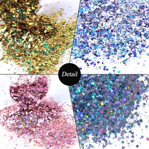 Kit de purpurina para uñas con lentejuelas hexagonales en cuatro colores vibrantes