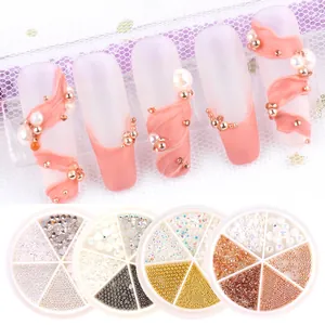 Décoration Nail Art Mixte Billes en Acier Métallique Fausses Perles Strass Boîte Rotative Pour Accessoires Bijoux Manucure DIY