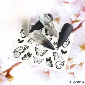 Adesivi per unghie con farfalle vintage in bianco e nero con effetto 3D opaco
