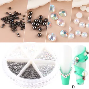 Détails du kit d'art d'ongles 6 compartiments avec perles métalliques et strass brillants