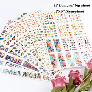 12 Designs japanische Nagelaufkleber mit Schmetterlingen und sommerlichen Motiven im Set