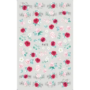 Adesivi per unghie con rose ad acquerello vintage e farfalle in tonalità rosso e rosa