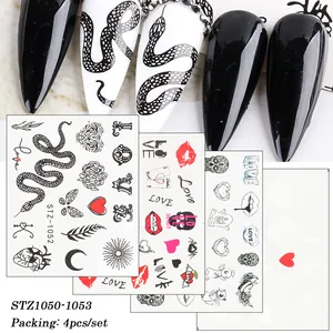 Fashion Nail Art Stickers Snake Butterfly Skull Heart Patterns Motivational Letters Water Transfer Decals For Women DIY Decoration