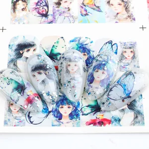Nagelaufkleber im japanischen Anime-Stil mit Schmetterlingsmotiven und funkelndem Glitzer