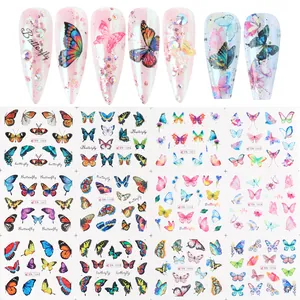 Set mit 12 japanischen Schmetterlings-Nagelstickern mit bunten Flügelmotiven