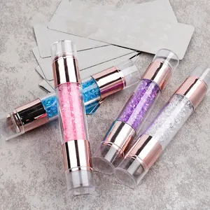 Dual-headed silicone nail stamper pens with colorful rhinestones and rose gold accents
