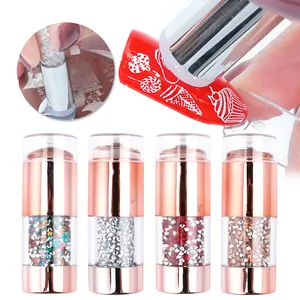 Dual-ended nail art stamper set with champagne crystals and transparent silicone heads