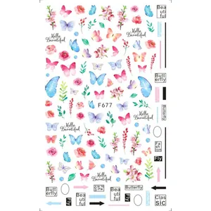 Dettaglio degli adesivi per unghie con farfalle e fiori acquerello modello F677