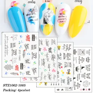 Nail art sticker set featuring English letters, vintage butterflies, and floral patterns