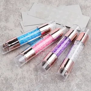 Dual-ended silicone nail art stamper pens with rose gold metal and colorful crystals