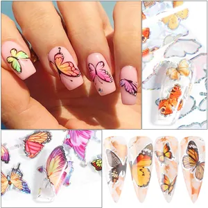 Autocollants à ongles papillon laser colorés avec motifs holographiques pour manucure
