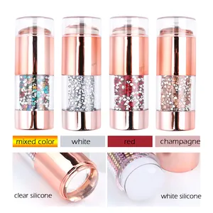 Dual-headed rose gold nail stamper tool set with champagne rhinestones and silicone heads