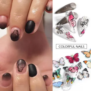 Autocollants nail art papillon colorés avec effets laser pour manucure dégradée