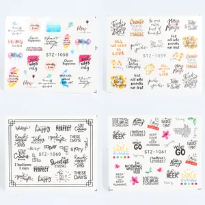 Set of 4 aesthetic nail art decals featuring floral and typography designs STZ1058-1061