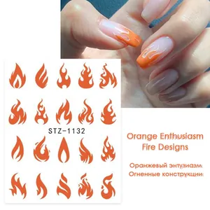 Orange flame nail art stickers STZ-1132 with vibrant fire pattern for manicure decoration