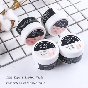 Lot de quatre gels d'extension en fibre de verre 15ml en tons clair, blanc et rose