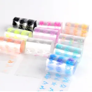 Set di 10 pellicole olografiche per nail art con motivi a fiamma e fiocchi di neve per fai-da-te