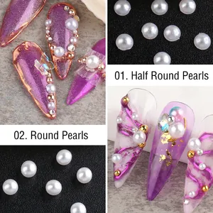 White half round and round pearls nail art decoration set for manicure styling