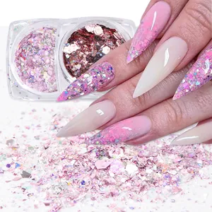 Holographische Sechseck Nagelkunst Pailletten Unregelmäßige Laser Glitzer Flocken Gemischte Größe Für DIY Maniküre Dekoration