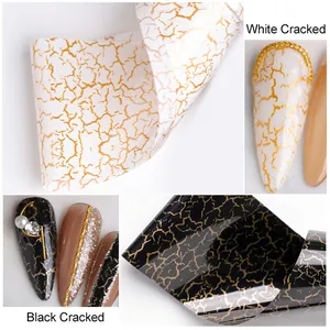 Metallic gold cracked pattern nail art transfer foils in white and black styles
