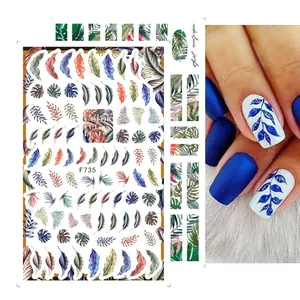 Adesivi per unghie con foglie tropicali colorate con vari motivi botanici e design fogliame