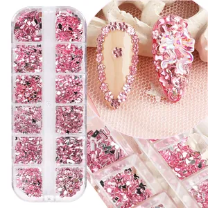 12 Grid Mix Heart Star Shape Nail Art Rhinestones Kit Crystal Glass Resin Stones For DIY Nail Decorations Women Manicure
