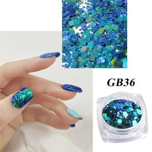 Chameleon hexagonal nail glitter sequins in peacock blue and green for DIY manicures