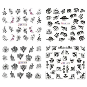 Détails des autocollants pour ongles fleurs et papillons modèles BN-1569 à BN-1572
