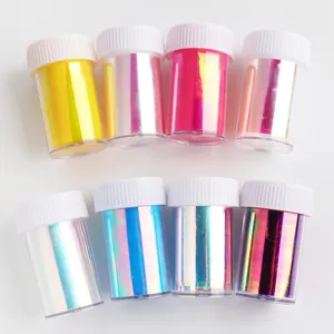 Set di 8 barattoli di carta olografica Aurora per nail art con effetti riflettenti