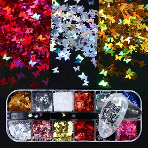 Lentejuelas de Mariposa Holográficas para Uñas Copos de Purpurina Coloridos Láser para Decoración de Uñas Acrílicas Manualidades DIY Accesorios de Nail Art Forma de Mariposa