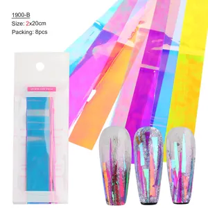 8 bandes d'autocollants pour ongles effet miroir aurore avec emballage de vente