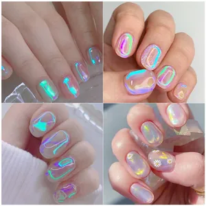 Autocollants nail art effet aurore miroir avec fleurs 3D pour une manucure tendance