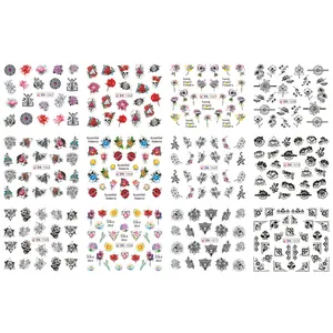 Lot de 12 stickers nail art motif fleurs et papillons pour décoration d'ongles
