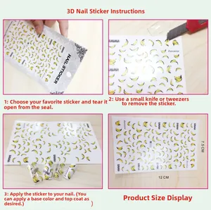 Detail showing banana patterns on 3D nail sticker with dimensions 12cm x 7.5cm