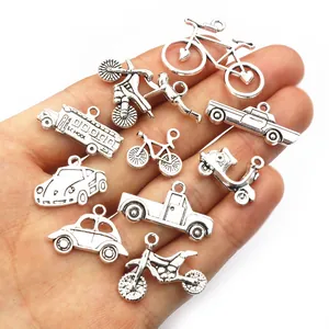 Vintage Antique Silver Zinc Alloy Vehicle Charms Pendants For DIY Jewelry Making Motorcycle Car Bicycle Truck Accessories