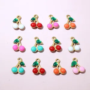 Stainless Steel Cherry Pendant For DIY Jewelry Making Gold Plated Enamel Fruit Charm For Necklace Bracelet Earrings Accessories