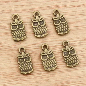 Set di 6 ciondoli a forma di gufo in bronzo vintage per creazione di gioielli fai-da-te