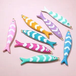 Colorful enamel fish pendants in gold-plated stainless steel for DIY jewelry making
