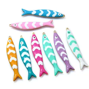 Golden fish shape enamel pendants in 8 colors for DIY jewelry making 40x8mm